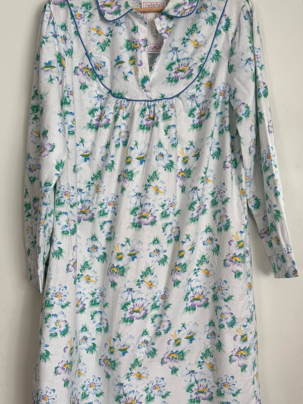 VTG 80s Lynn Anne Pastel Floral Night Dress Cottagecore Flannel Sleepwear Medium